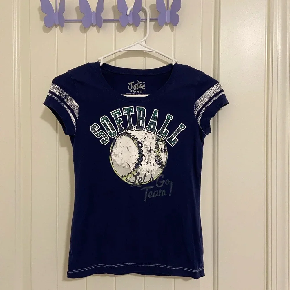 EUC | Justice girl’s softball themed tshirt — size 8